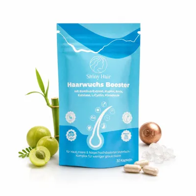 Produktbild von ShinyHair Haarwuchsbooster - Nahrungsergänzungsmittel gegen Haarausfall in den Wechseljahren - gegen graue Haare