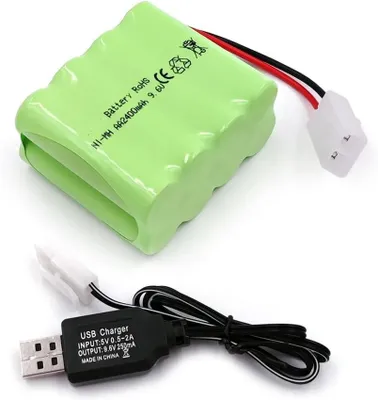 Zdjęcie produktu dla 9.akumulator NiMH 6V 2400mAh z wtyczką Tamiya i kablem ładującym USB - Akumulator AA do samochodów RC, czołgów, łodzi, oświetlenia i elektronarzędzi