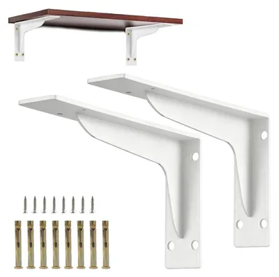 Immagine prodotto di Supporti a L in metallo, set da 2, 20 cm, colore bianco, con viti e tasselli