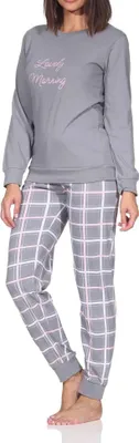 Produktbild von Normann Damen langarm Schlafanzug mit Bündchen Pyjama mit Jersey Hose in Karo Optik ; grau , 44