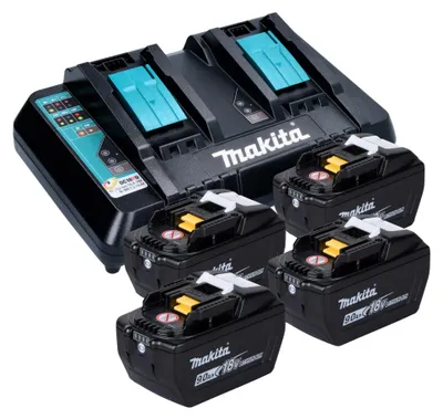 Immagine prodotto di Kit Makita Power Source 18 V con 4 batterie BL 1890 da 9,0 Ah + doppio caricabatterie rapido DC 18 RD