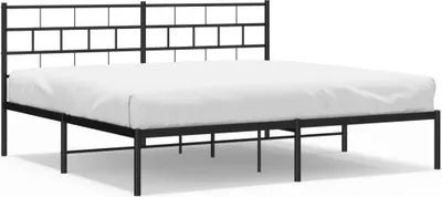 A black metal bed frame with a white mattress, shown from the front.