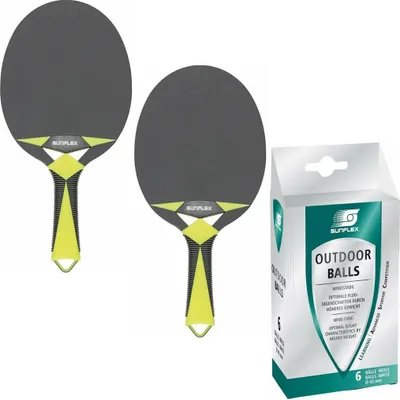 Produktbild von Sunflex 2 x Tischtennisschläger Outdoor Zircon + 6 x Tischtennisbälle Outdoor | Tischtennis TT Tabletennis