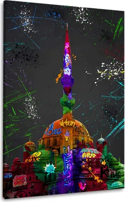 Produktbild von Bunte Moschee Graffiti Istanbul Style Wandbild Leinwandbild Kunstdruck XL Wanddeko: 60x90x2cm