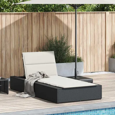 Image de vidaXL Chaise longue avec support flottant noir Poly rotin