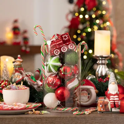 Produktbild von Hängende Weihnachtsbaumdekorationen - 100 Stück 3-15 cm Weihnachtskugeln rot grün weiß Set - matt glänzend Pailletten handbemalte Kugel mit Stern - Kunststoff Weihnachtsbaumkugeln