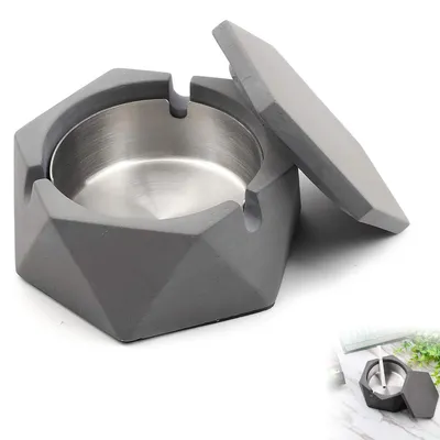 Produktbild von Aschenbecher mit Deckel, Tischaschenbecher, für Außenbereich, mit Edelstahl-Innenschale, Nordischer Stil für zu Hause, Büro, Terrasse, Schreibtisch