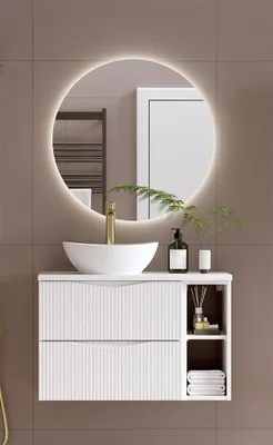 Produktbild von Badmöbel-Set 2-teilig mit 80 cm Waschtisch & LED-Spiegel in weiß mit gerillter Front - CALURI-140