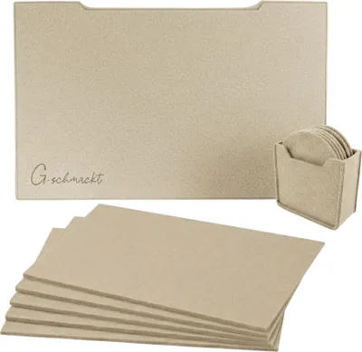 Produktbild von Filz Platzsets 45x30cm, Platzdeckchen abwaschbar, inkl. Tischuntersetzer für Gläser & Schutzhülle, 20teiliges Set (beige)