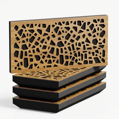 Immagine prodotto di Confezione da 4 – Pannello acustico di diffusione fonoassorbente stretto | 25x50 cm | Diffusione – Riflessione – Isolamento acustico [P32-H- 53 mm | Rovere]