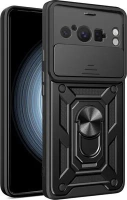 Produktbild von Hülle für Google Pixel 8 Pro mit Ring Ständer Halter Dia Kameraschutz TPU PC Hybrid Handyhülle Schwarz