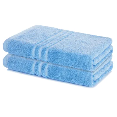 Produktbild von Lavea® 2er Set Duschtuch 70x140, Doppelpack, 100% Baumwolle Frottee, saugstark, weich und strapazierfähig, waschbar 60°C, trocknergeeignet, Handtuch, Handtücher, Duschtücher, Delphinblau