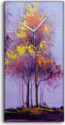 Produktbild von Wanduhr Bürouhr Leinwand Bild Geräuschlos 30x60 Landschaft Malerei Bäume Herbst - weiße Hände