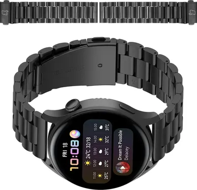 Produktbild von Edelstahl Armband für Smartwatch, Bizon Strap Watch Aura, QuickRelease 20 mm, Schwarz
