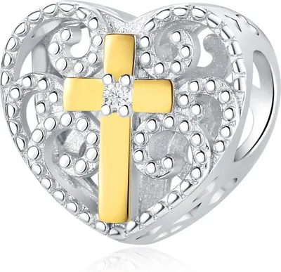 Produktbild von Charms Silber Herz Anhänger mit Kreuz Beads für DIY Armband