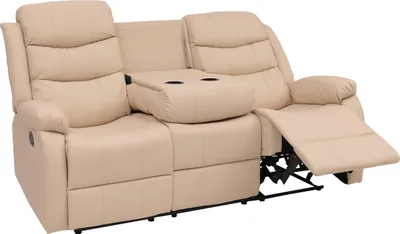 Produktbild von 3er Kinosessel HWC-O62, Relaxsessel Fernsehsessel mit Armlehne Getränkehalter, Liegefunktion Kunstleder creme