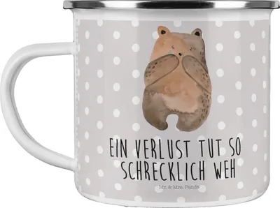 Produktbild von Mr. & Mrs. Panda Emaille Tasse Bär Verlust - Grau Pastell - Geschenk, Becher, Teddy, Pott, Teetasse, Motivtasse, Kaffeepott, Haferl