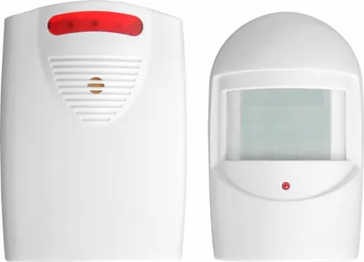 Two white security devices are shown against a white background.