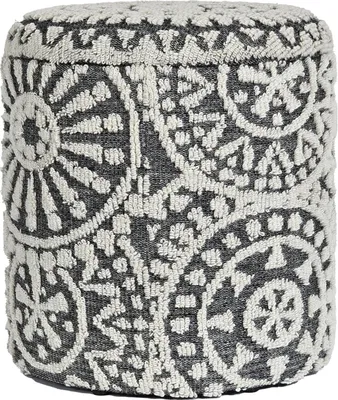 Produktbild von Wohnling Sitzhocker rund Ø40x45cm Wolle Grau-Creme mit Stauraum Boho Design