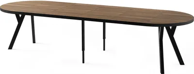 Obrázek produktu pro Jídelní stůl kulatý velký XXL rozkládací v loftovém stylu - 100 až 300 cm - Extra dlouhý rozkládací stůl s černými dřevěnými nohami, industriální stůl pro 5-16 osob - tmavě hnědý rustikální dub