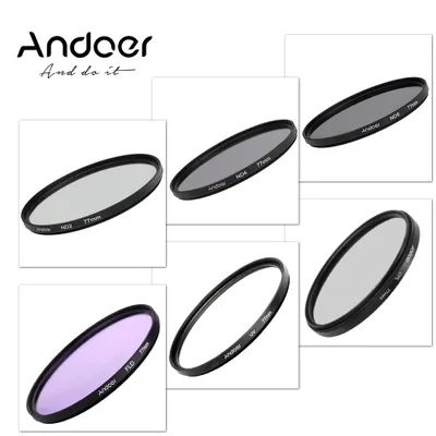 Obrázek produktu pro Andoer 77 mm UV+CPL+FLD+ND (ND2, ND4, ND8) – sada fotografických filtrů: ultrafialový, cirkulární polarizační, fluorescenční a neutrální filtr pro Nikon, Canon, Sony a Pe
