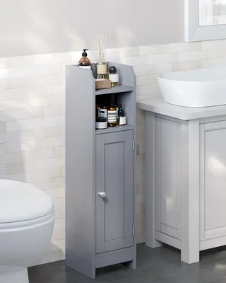 Produktbild von VASAGLE Badezimmerschrank klein, Badschrank schmal, stehend, mit Tür und Regal, kleiner Schrank, Toilettenschrank, verstellbare Ablagen