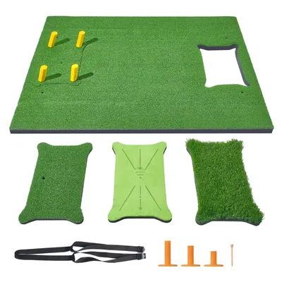 Produktbild von VEVOR 4-in-1-Golf-Schlagmatte, 1,5 x 1,2 m Kunstrasen-Golf-Schlagmatte, verdickte Golfhilfen inklusive 4 austauschbaren Einsätzen, Golf-Übungsmatte für Hinterhof, Driving, Chipping, Training im Innen