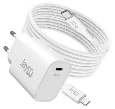 Produktbild von Jaym, Netzladegerät USB-C 30W PD / PPS mit USB-C auf Lightning MFi Kabel 2m, Weiß