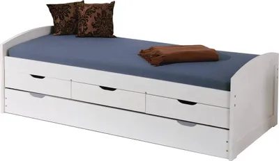 Produktbild von Inter Link Funktionsbett Ulli 90x190 3 Schubladen und ausziehbett Kiefer massiv weiss lackiert