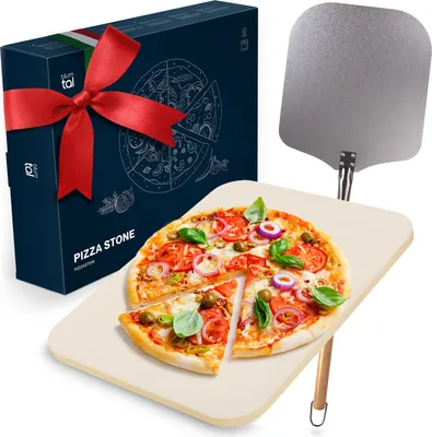 Produktbild von Blumtal Pizzastein für Backofen & Gasgrill inkl. Pizzaschieber - Pizzastein rechteckig aus Cordierit, für Pizza wie aus dem Steinofen, inkl. Pizzaschaufel