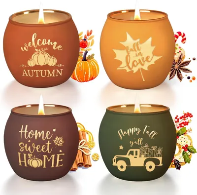 Image de Bougies parfumées, lot de 4, pour l'aromathérapie d'automne, en verre, coffret de bougies parfumées, bougies parfumées, boîte cadeau pour femmes, mères, anniversaires