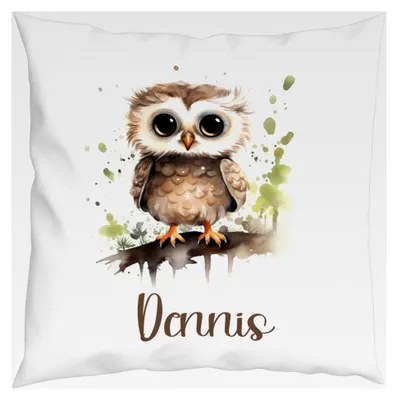 Produktbild von Eulen-Kissen - Personalisierbar mit Wunschnamen - Kinderkissen - Dekokissen - Tiere - 40 cm x 40 cm Kissen mit Füllung