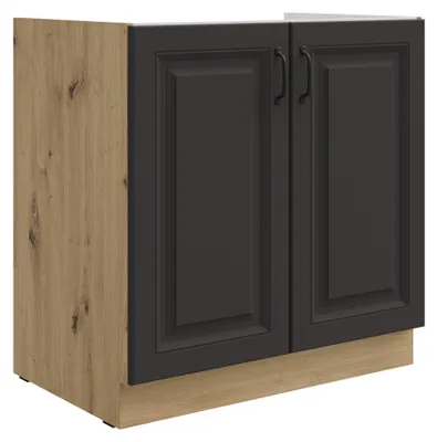 Produktbild von Spülenschrank 80 cm Stilo Grau + Eiche Artisan Küchenzeile Küchenblock Küche