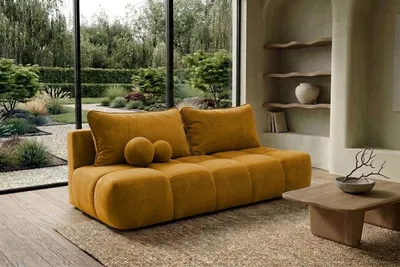 Productafbeelding van Kaiser Möbel sofa met slaapfunctie en opbergruimte, bekleed met veloursstof in de kleuren blauw, goud en COCO