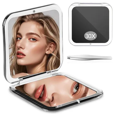 Imagen del producto de Espejo de aumento, con aumento de 1x y 30x, de doble cara, plegable, ideal para llevar de viaje
