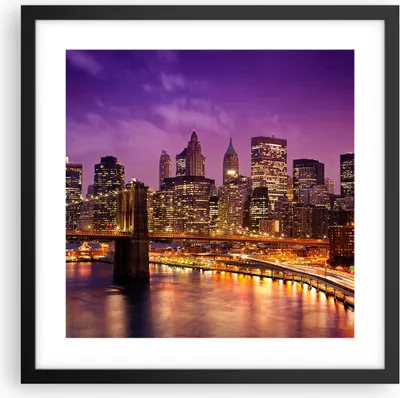 Produktbild von Gerahmtes Poster - Schwarzer Rahmen - New york nacht brooklyn brücke - 40x40 cm - Wand Bild - Wanddeko - Wandbilder - Wandposter - Bilderrahmen - Bilder - Kunstdruck - Wandbild - P2BAC40x40-2660