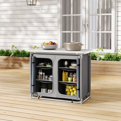 Produktbild von Livingandhome Faltbarer Campingschrank – Aluminium, Oxford, 100x49,5x79,5 cm, inkl. Staufach & Tasche