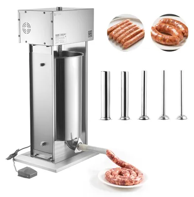Produktbild von VEVOR 25 L Elektrische Wurstfüllmaschine, Vertikaler Edelstahl-Wurstfüller mit Stufenloser Geschwindigkeit, Fußpedal & 5 Füllrohren, Ideal für Gewerbe Metzgerei Haushalt