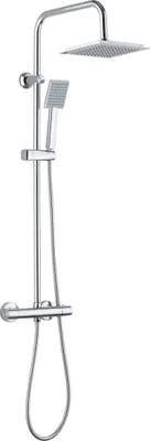 Produktbild von Deante JOKO SQUARE Duschsystem mit Thermostat-Armatur – Anti-Kalk – Quadratischer Regenduschkopf – Chrom Glänzend