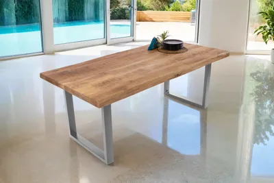 Produktbild von Esstisch Baumkante massiv Mango 180 x 90 U-Gestell silber CALI