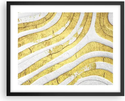 Produktbild von Gerahmtes Poster - Schwarzer Rahmen - Abstraktion Gold Weiß - 50x40 cm - Wand Bild - Wanddeko - Wandbilder - Kunstposter - Wandposter - Bilderrahmen - Bilder - Kunstdruck - P2BAA50x40-4511