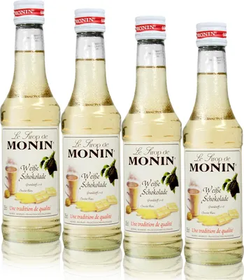 Produktbild von 4x Monin Weiße Schokolade Sirup, 250 ml Flasche - für Cocktails, zum Kaffee ode