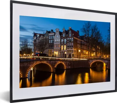 Produktbild von MuchoWow® MuchoWow® Gerahmtes Poster Die Keizersgracht in Amsterdam bei Nacht 40x30 cm - Poster mit zchwarzem Bilderrahmen - Bilderrahmen - Poster im Rahmen
