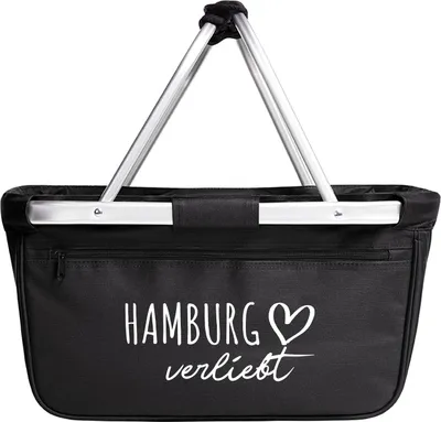 Produktbild von Huuraa Einkaufskorb Hamburg verliebt 20 Liter Black faltbarer Tragekorb Geschenkidee