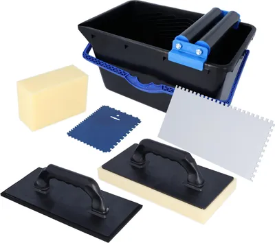 Produktbild von HELPMATE Fliesenwaschset 7-teilig 18L Eimer, Doppelrollen, Waschbrett, Verfugbrett
