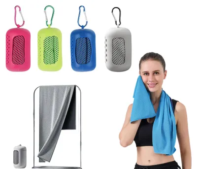 Imagen del producto de Conjunto de toallas de microfibra, 4 unidades, con efecto refrescante, en varios colores, ideales para deportes y actividades al aire libre