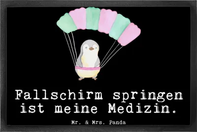 Produktbild von Mr. & Mrs. Panda fußmatte Pinguin Fallschirm springen 50 x 75 cm - Schwarz - Geschenk, Sauberlaufmatte, Luftakrobatik, Skydive, Adrenalinkick, Bodenvorleger, Tandemsprung