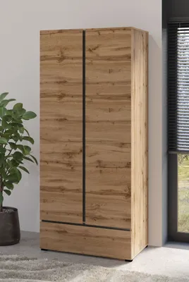 Obrázek produktu pro Dvoudvéřová šatní skříň 89 cm GLENROSE - dub wotan / černá