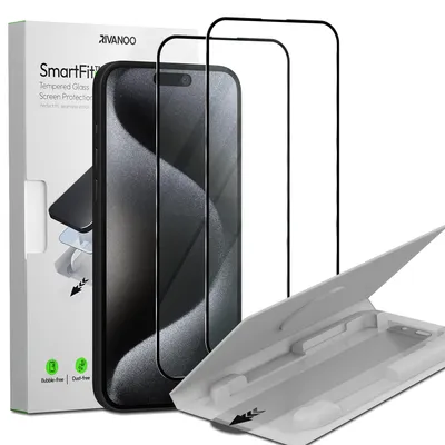 Produktbild von 2-Pack iPhone 15 Pro Max Displayschutzfolie - Gehärtetes Glas | [Automatische Installation] - Blasenfrei