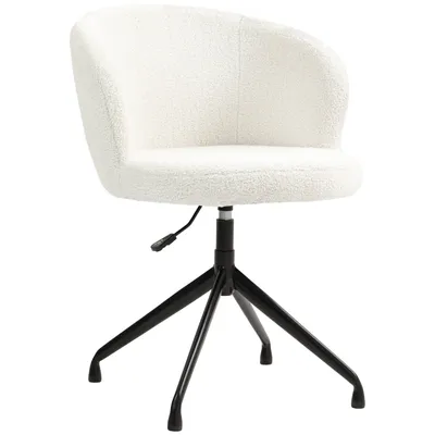 Image de HOMCOM Chaise de bureau ergonomique, fauteuil de bureau, siège pivotant, hauteur réglable, capacité 120 kg, siège de bureau, revêtement tissu bouclette pour salon, chambre, bureau, blanc